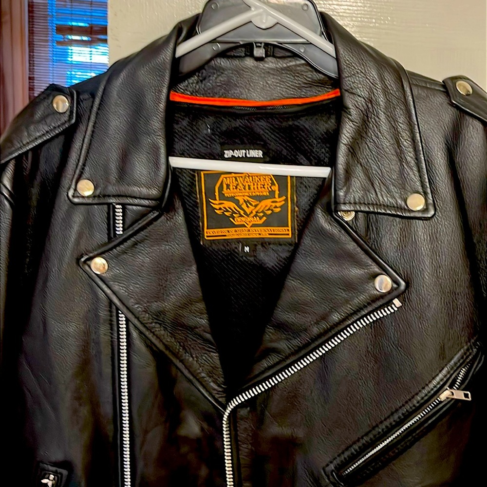 Black biker leather jacket size medium wore once